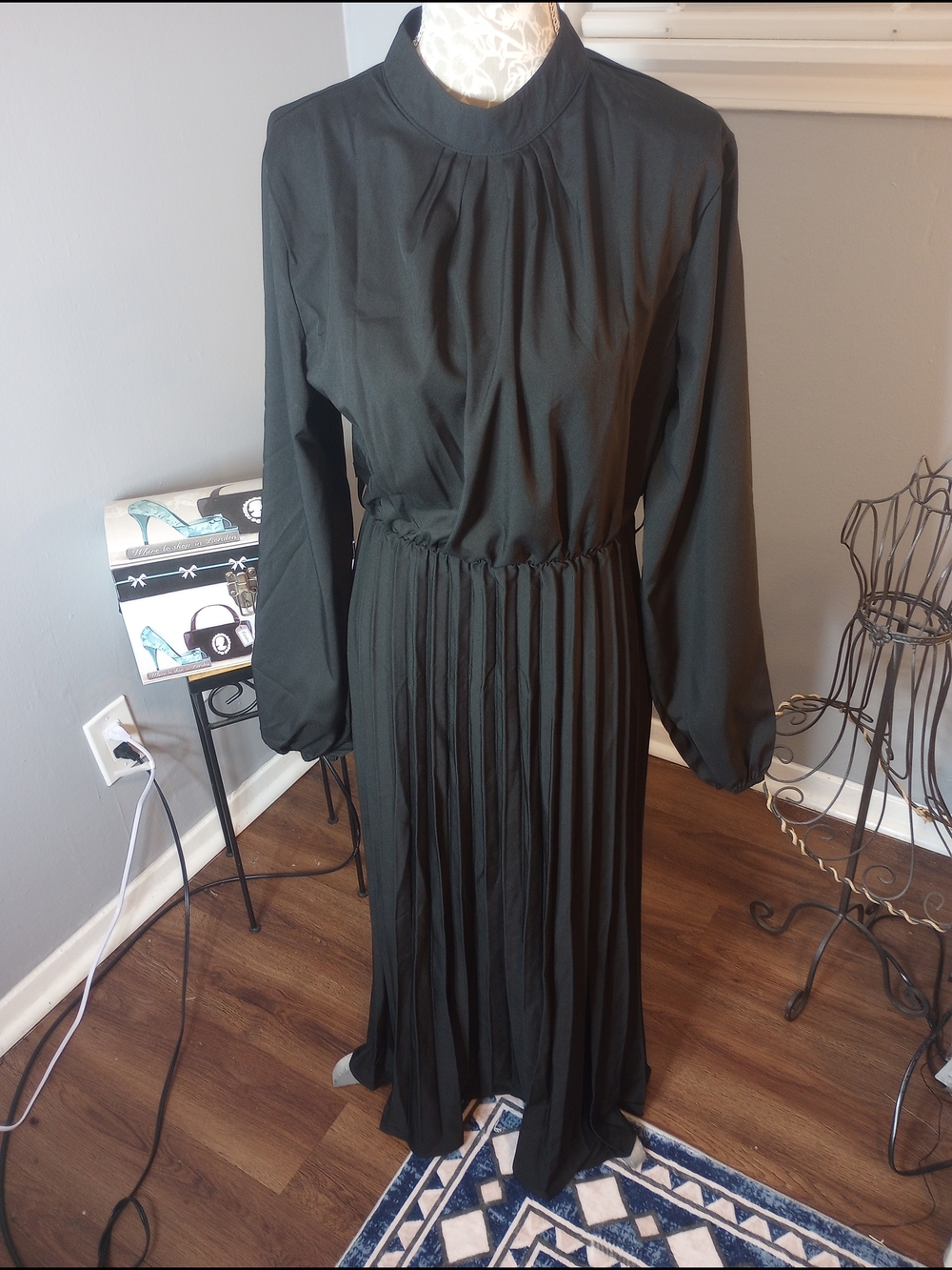 2 For $10 Womens Black Long-Sleeve Pleated Maxi Dress